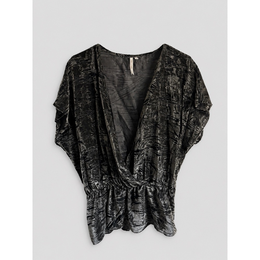 Crushed Velvet Metallic Peplum Blouse Dark Romantic Moody Whimsigoth Top Size LG